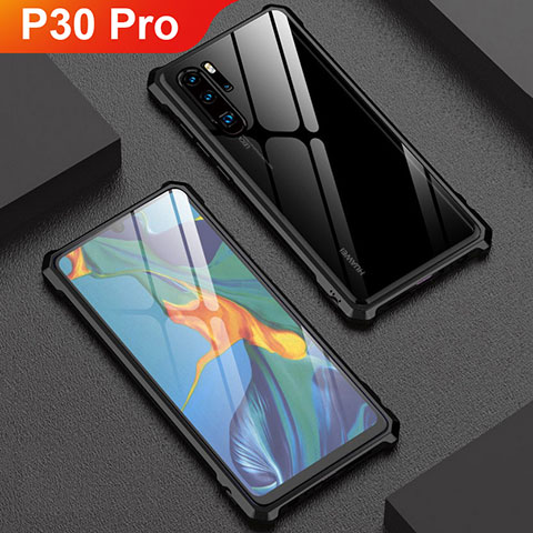 Handyhülle Hülle Luxus Aluminium Metall Rahmen Spiegel Tasche für Huawei P30 Pro New Edition Schwarz