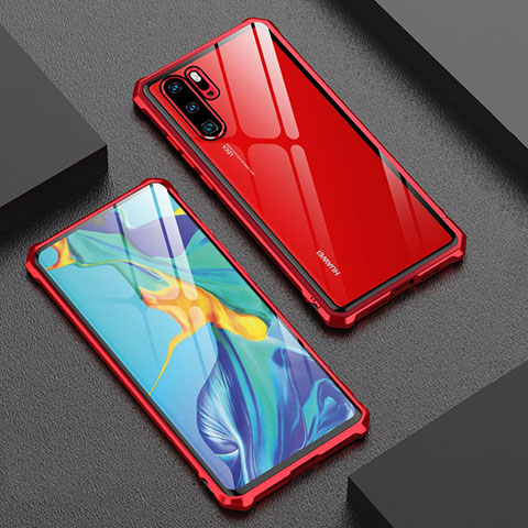 Handyhülle Hülle Luxus Aluminium Metall Rahmen Spiegel Tasche für Huawei P30 Pro Rot