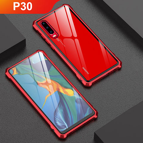 Handyhülle Hülle Luxus Aluminium Metall Rahmen Spiegel Tasche für Huawei P30 Rot