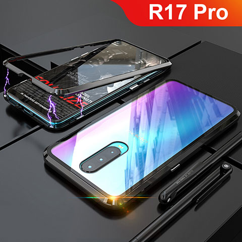 Handyhülle Hülle Luxus Aluminium Metall Rahmen Spiegel Tasche für Oppo R17 Pro Schwarz