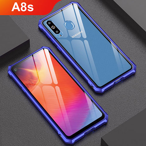 Handyhülle Hülle Luxus Aluminium Metall Rahmen Spiegel Tasche für Samsung Galaxy A8s SM-G8870 Blau