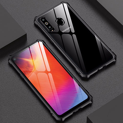 Handyhülle Hülle Luxus Aluminium Metall Rahmen Spiegel Tasche für Samsung Galaxy A8s SM-G8870 Schwarz