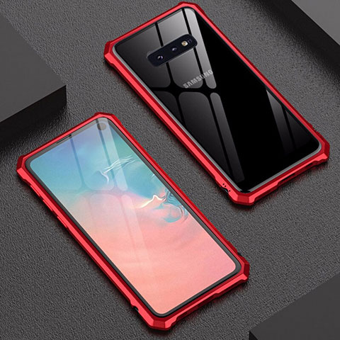 Handyhülle Hülle Luxus Aluminium Metall Rahmen Spiegel Tasche für Samsung Galaxy S10e Rot