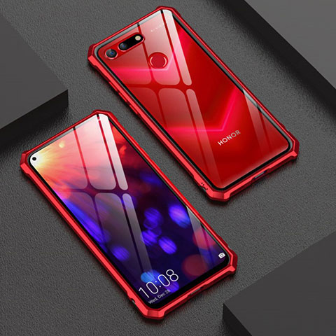 Handyhülle Hülle Luxus Aluminium Metall Rahmen Spiegel Tasche M01 für Huawei Honor V20 Rot