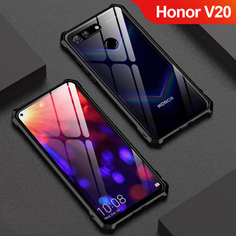 Handyhülle Hülle Luxus Aluminium Metall Rahmen Spiegel Tasche M01 für Huawei Honor V20 Schwarz