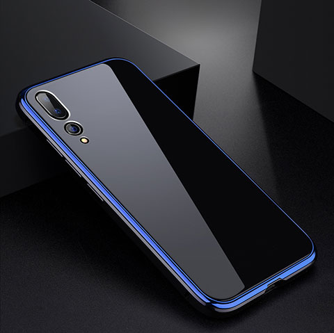 Handyhülle Hülle Luxus Aluminium Metall Rahmen Spiegel Tasche M01 für Huawei P20 Pro Blau und Schwarz