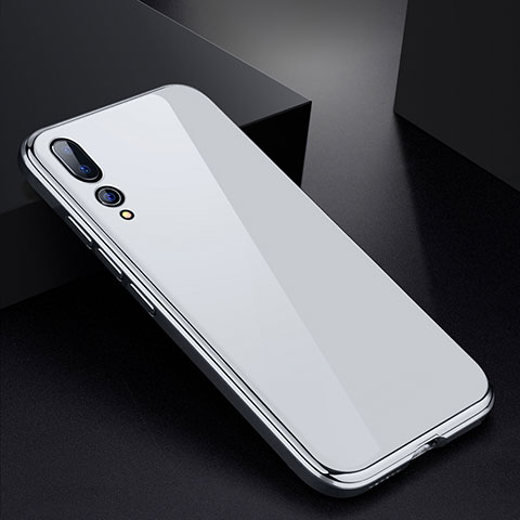 Handyhülle Hülle Luxus Aluminium Metall Rahmen Spiegel Tasche M01 für Huawei P20 Pro Weiß