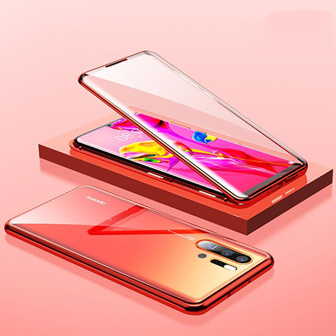 Handyhülle Hülle Luxus Aluminium Metall Rahmen Spiegel Tasche M01 für Huawei P30 Pro Rot