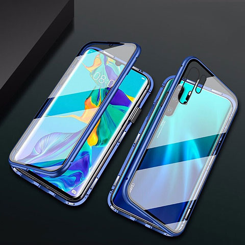 Handyhülle Hülle Luxus Aluminium Metall Rahmen Spiegel Tasche M02 für Huawei P30 Pro New Edition Blau