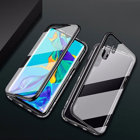 Handyhülle Hülle Luxus Aluminium Metall Rahmen Spiegel Tasche M02 für Huawei P30 Pro Schwarz