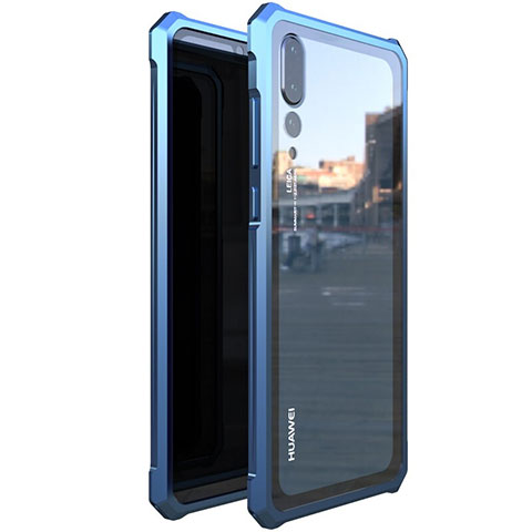 Handyhülle Hülle Luxus Aluminium Metall Rahmen Spiegel Tasche M03 für Huawei P20 Pro Blau