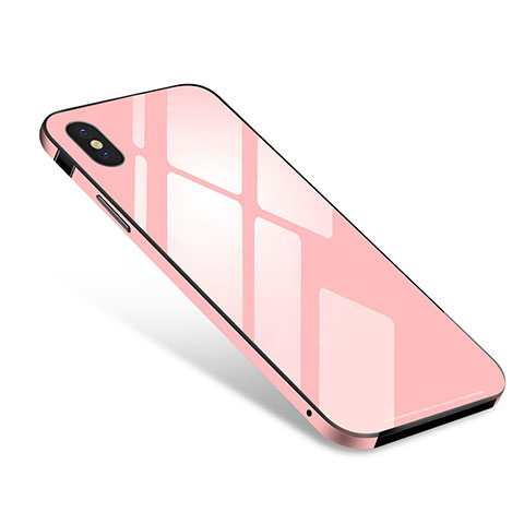 Handyhülle Hülle Luxus Aluminium Metall Rahmen Spiegel Tasche S01 für Apple iPhone Xs Rosa