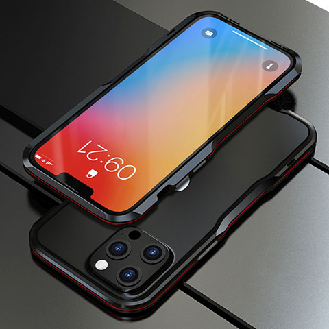 Handyhülle Hülle Luxus Aluminium Metall Rahmen Tasche A01 für Apple iPhone 13 Pro Max Rot und Schwarz