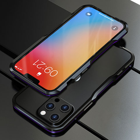 Handyhülle Hülle Luxus Aluminium Metall Rahmen Tasche A01 für Apple iPhone 13 Pro Violett