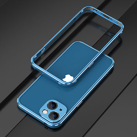 Handyhülle Hülle Luxus Aluminium Metall Rahmen Tasche A01 für Apple iPhone 15 Blau