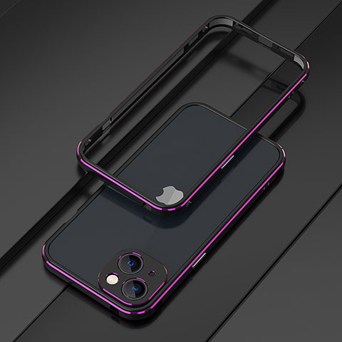 Handyhülle Hülle Luxus Aluminium Metall Rahmen Tasche A01 für Apple iPhone 15 Plus Violett