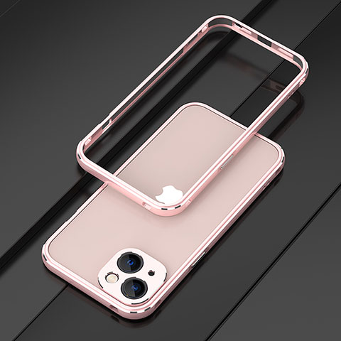 Handyhülle Hülle Luxus Aluminium Metall Rahmen Tasche A01 für Apple iPhone 15 Rosegold