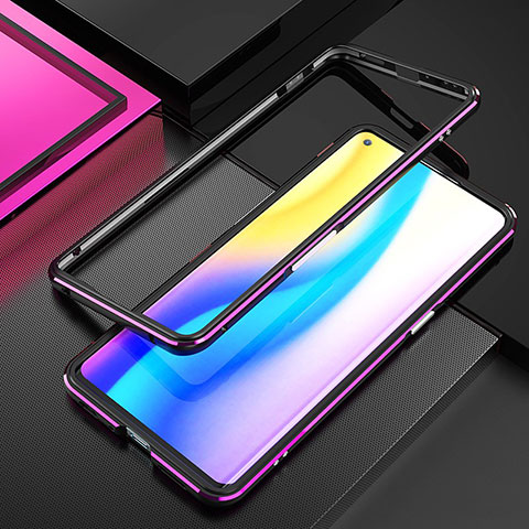 Handyhülle Hülle Luxus Aluminium Metall Rahmen Tasche A01 für Oppo Reno3 Pro Violett