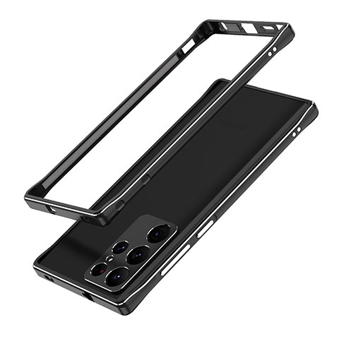 Handyhülle Hülle Luxus Aluminium Metall Rahmen Tasche A01 für Samsung Galaxy S21 Ultra 5G Schwarz