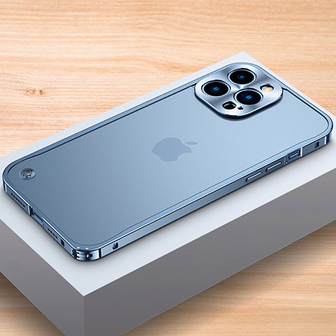 Handyhülle Hülle Luxus Aluminium Metall Rahmen Tasche A04 für Apple iPhone 14 Pro Blau