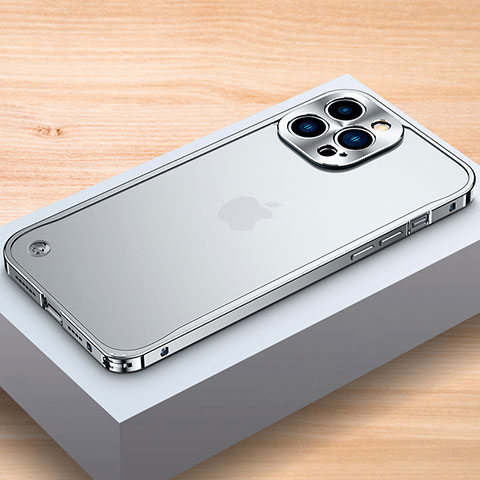 Handyhülle Hülle Luxus Aluminium Metall Rahmen Tasche A04 für Apple iPhone 14 Pro Silber