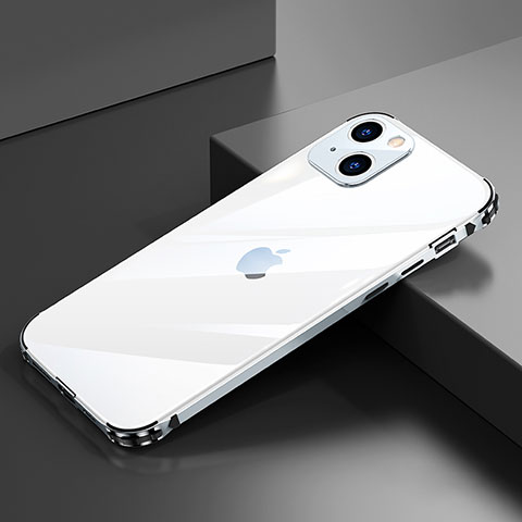 Handyhülle Hülle Luxus Aluminium Metall Rahmen Tasche A06 für Apple iPhone 13 Mini Silber