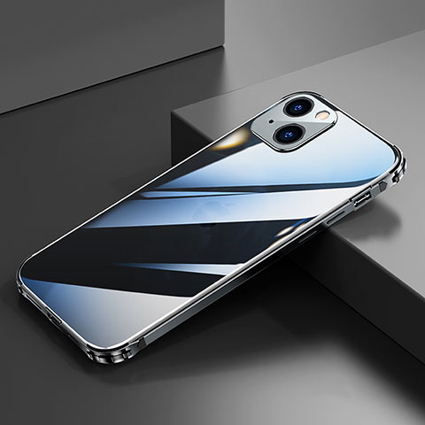 Handyhülle Hülle Luxus Aluminium Metall Rahmen Tasche A06 für Apple iPhone 14 Plus Schwarz