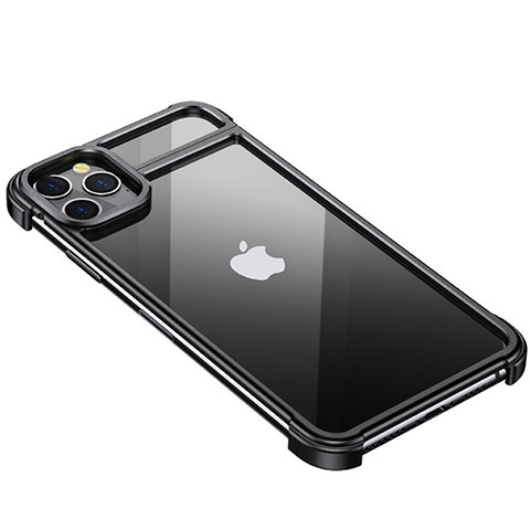 Handyhülle Hülle Luxus Aluminium Metall Rahmen Tasche F01 für Apple iPhone 11 Pro Schwarz