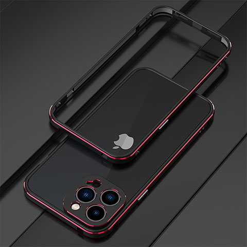 Handyhülle Hülle Luxus Aluminium Metall Rahmen Tasche für Apple iPhone 13 Pro Max Rot und Schwarz