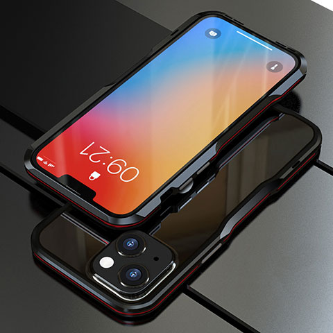 Handyhülle Hülle Luxus Aluminium Metall Rahmen Tasche für Apple iPhone 14 Plus Rot und Schwarz