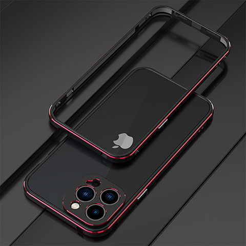 Handyhülle Hülle Luxus Aluminium Metall Rahmen Tasche für Apple iPhone 15 Pro Rot und Schwarz