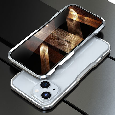 Handyhülle Hülle Luxus Aluminium Metall Rahmen Tasche für Apple iPhone 15 Silber