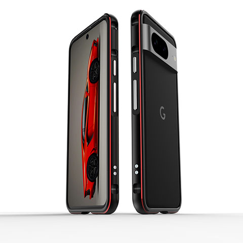 Handyhülle Hülle Luxus Aluminium Metall Rahmen Tasche für Google Pixel 8 5G Rot und Schwarz