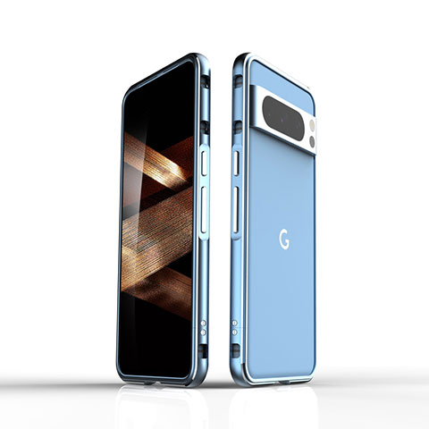 Handyhülle Hülle Luxus Aluminium Metall Rahmen Tasche für Google Pixel 8 Pro 5G Blau