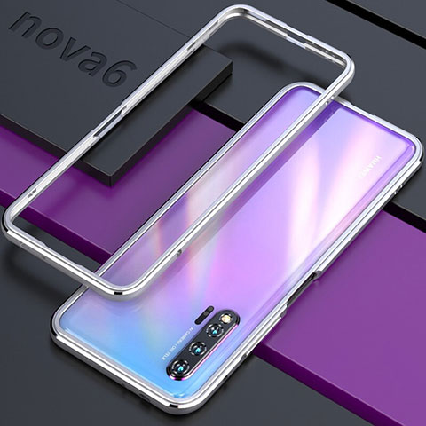 Handyhülle Hülle Luxus Aluminium Metall Rahmen Tasche für Huawei Nova 6 5G Silber