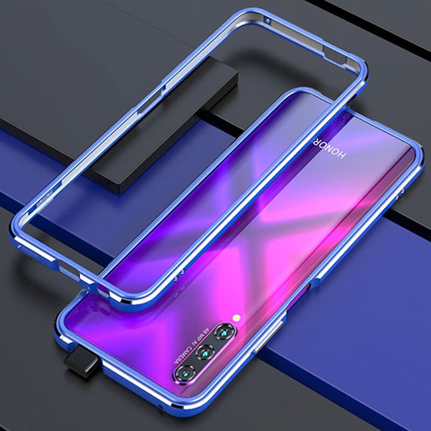 Handyhülle Hülle Luxus Aluminium Metall Rahmen Tasche für Huawei P Smart Pro (2019) Blau