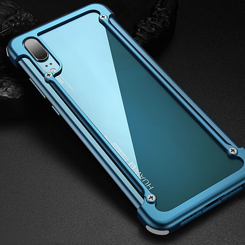 Handyhülle Hülle Luxus Aluminium Metall Rahmen Tasche für Huawei P20 Hellblau