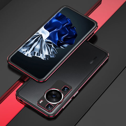 Handyhülle Hülle Luxus Aluminium Metall Rahmen Tasche für Huawei P60 Rot und Schwarz