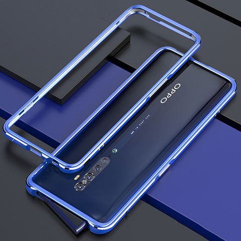 Handyhülle Hülle Luxus Aluminium Metall Rahmen Tasche für Oppo Reno2 Blau