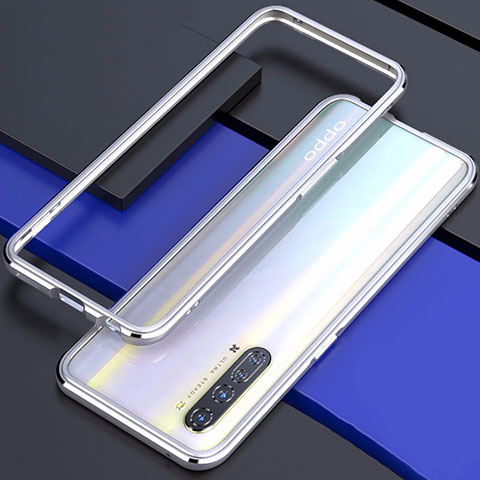 Handyhülle Hülle Luxus Aluminium Metall Rahmen Tasche für Oppo Reno3 Silber