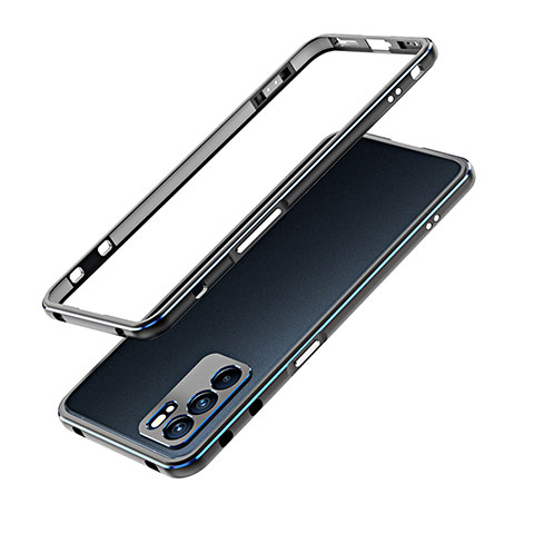 Handyhülle Hülle Luxus Aluminium Metall Rahmen Tasche für Oppo Reno6 5G Blau und Schwarz