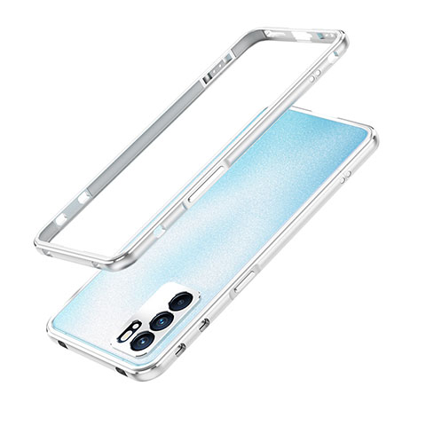 Handyhülle Hülle Luxus Aluminium Metall Rahmen Tasche für Oppo Reno6 5G Silber