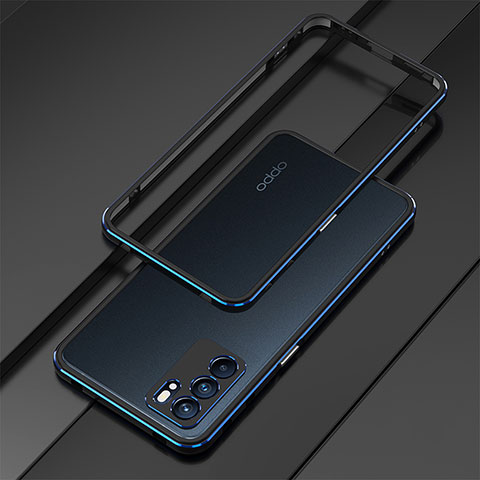 Handyhülle Hülle Luxus Aluminium Metall Rahmen Tasche für Oppo Reno6 Pro 5G India Blau und Schwarz