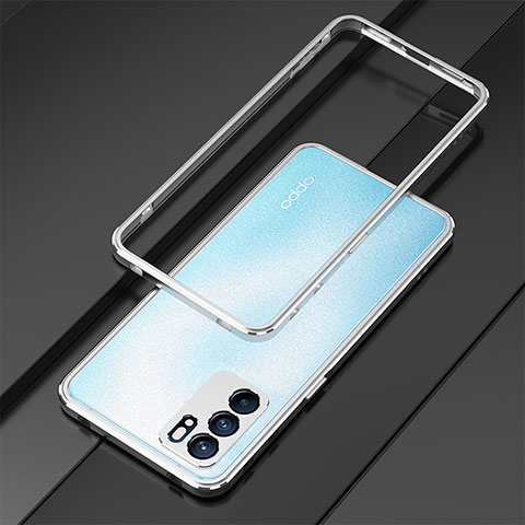 Handyhülle Hülle Luxus Aluminium Metall Rahmen Tasche für Oppo Reno6 Pro 5G India Silber