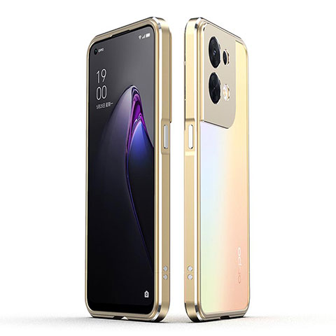 Handyhülle Hülle Luxus Aluminium Metall Rahmen Tasche für Oppo Reno8 5G Gold