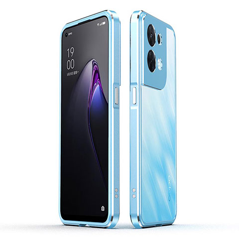 Handyhülle Hülle Luxus Aluminium Metall Rahmen Tasche für Oppo Reno9 Pro 5G Hellblau