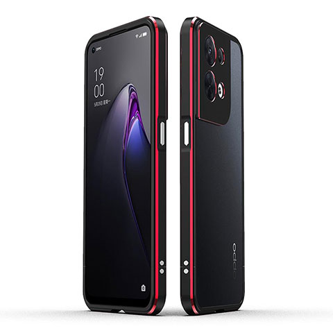 Handyhülle Hülle Luxus Aluminium Metall Rahmen Tasche für Oppo Reno9 Pro 5G Rot und Schwarz