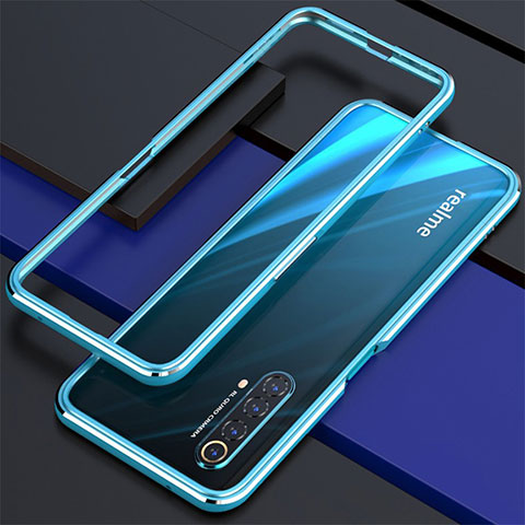 Handyhülle Hülle Luxus Aluminium Metall Rahmen Tasche für Realme X50 5G Cyan