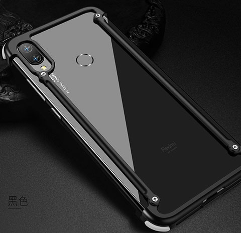 Handyhülle Hülle Luxus Aluminium Metall Rahmen Tasche für Xiaomi Redmi Note 7 Pro Schwarz