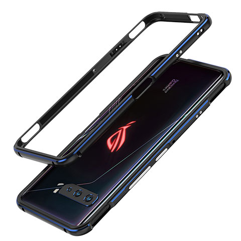 Handyhülle Hülle Luxus Aluminium Metall Rahmen Tasche JZ1 für Asus ROG Phone 3 Blau und Schwarz